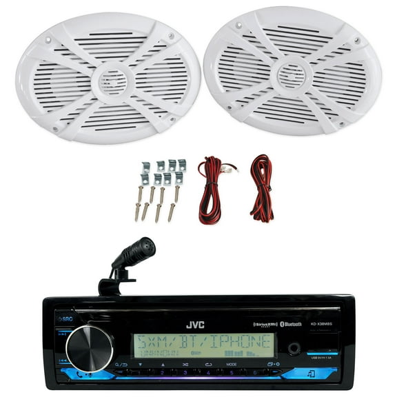 JVC KD-X38MBS 1-Din Marine Stereo Receiver w/Bluetooth/USB+(2) 6x9" Speakers