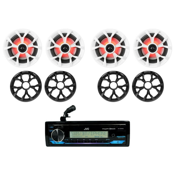JVC KD-X38MBS 1-Din Marine Stereo Receiver w/Bluetooth/USB+(4) 6.5" LED Speakers