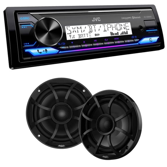 JVC KD-X38MBS Marine Digital Media Receiver with Bluetooth, USB, SiriusXM Ready, Conformal Coated PCB with 1 Pair Wet Sounds RECON6-BG 6.5" Marine Coax Speakers