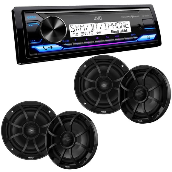 JVC KD-X38MBS Marine Digital Media Receiver with Bluetooth, USB, SiriusXM Ready, Conformal Coated PCB with 2 Pairs Wet Sounds RECON6-BG 6.5" Marine Coax Speakers