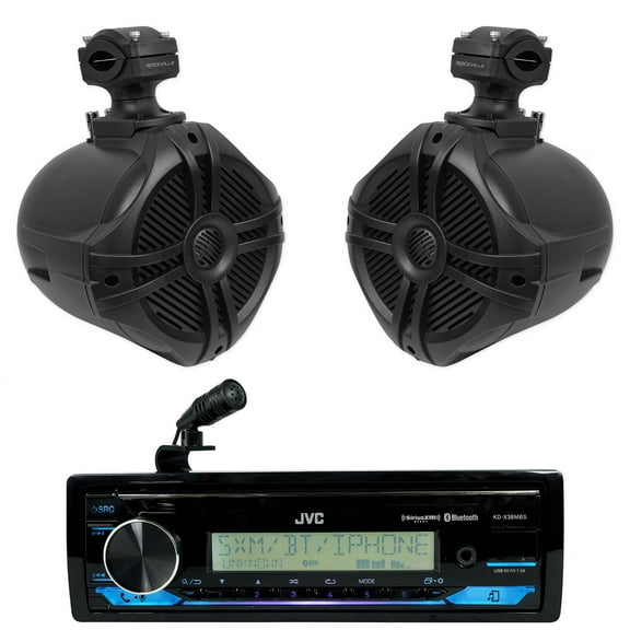 JVC KD-X38MBS Marine Stereo Receiver w/Bluetooth+(2) 6.5" Black Tower Speakers