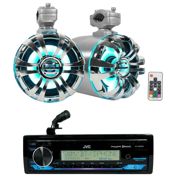 JVC KD-X38MBS Marine Stereo Receiver w/Bluetooth+(2) 6.5" LED Tower Speakers