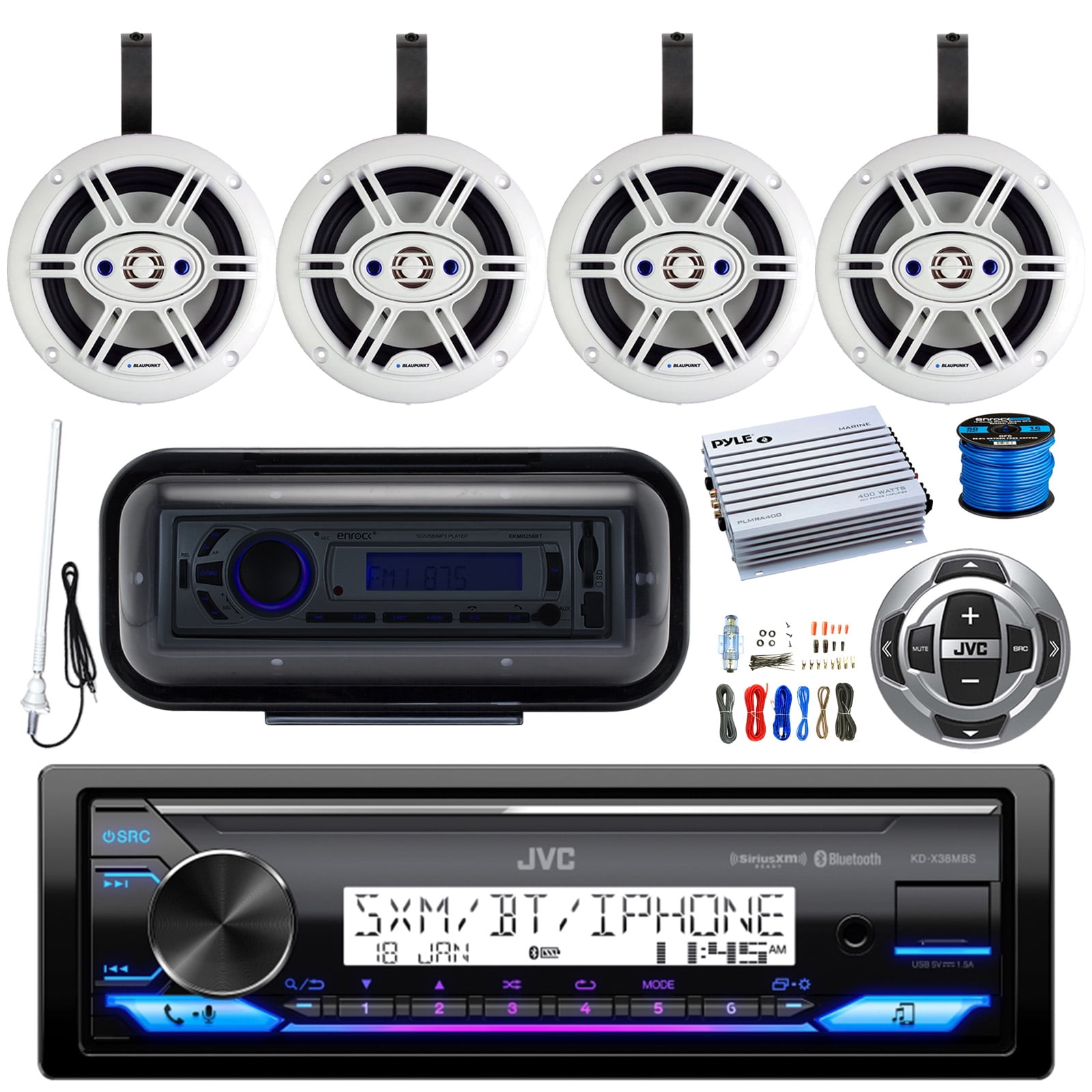 Autoradio JVC KD-X38MBS Bluetooth Pour Bateau (marine) - 2x100W - Couverture Incluse - Neuf Ouvert