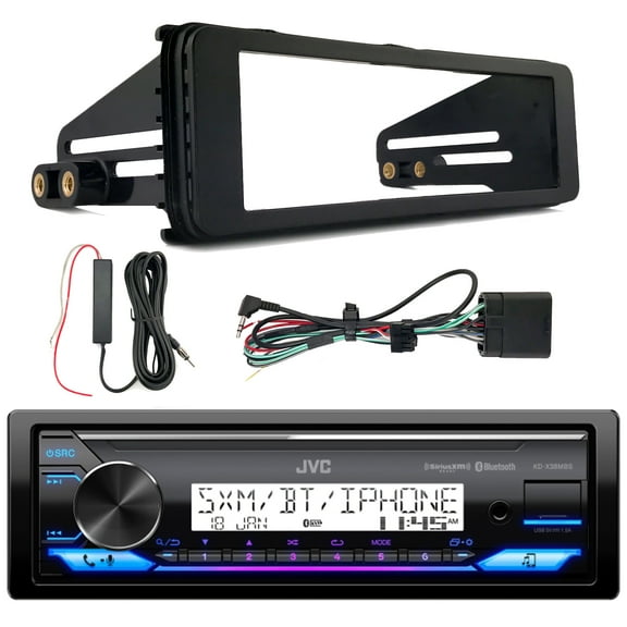 JVC KD-X38MBS Single DIN Marine MotorSports Bluetooth USB AUX LED AM/FM Stereo Receiver, Enrock 98-2013 Harley Install Single Din Installation Kit, Antenna Signal Reception Amplifier Booster Kit