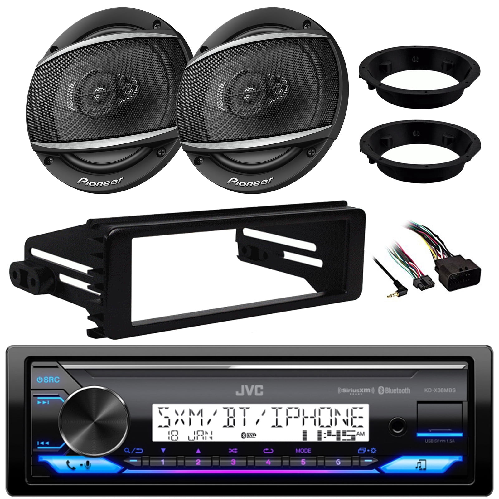 JVC KD-X38MBS Single DIN Marine MotorSports Bluetooth USB AUX LED ...