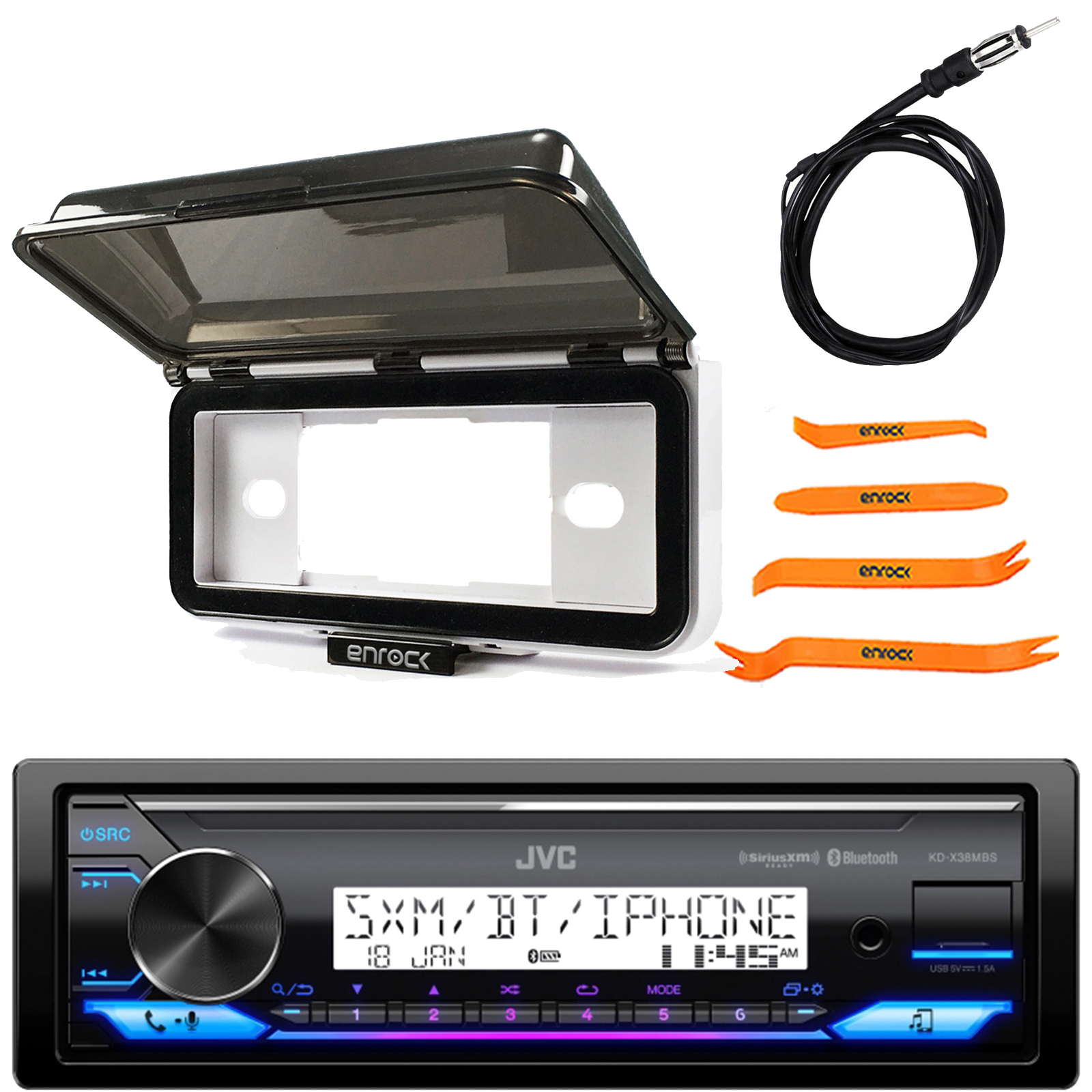 Receiver Protector JVC KD-X38MBS Single DIN Marine Motorsports Bluetooth USB/AUX LED ...