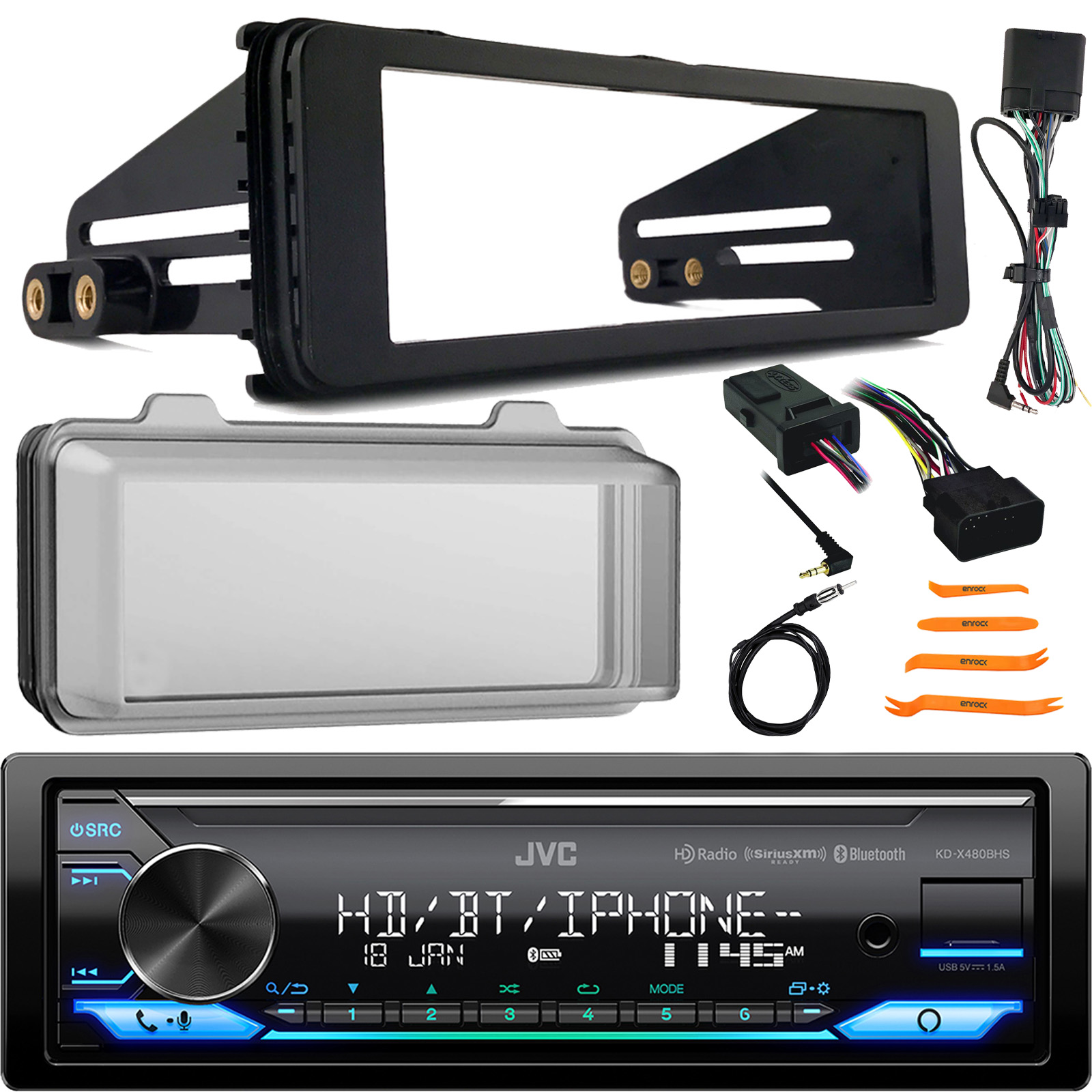 JVC KD-X480BHS Single DIN Bluetooth USB/AUX LED AM/FM SiriusXM Ready ...