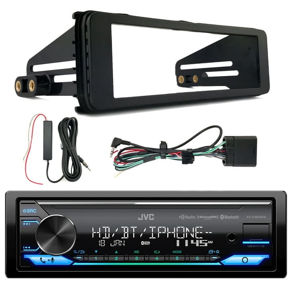 JVC KD-X480BHS Single DIN Bluetooth USB AUX LED AM/FM Stereo Car Audio Receiver, Enrock 98-2013 Harley Install Single Din Installation Kit, Antenna Signal Reception Amplifier Booster Kit