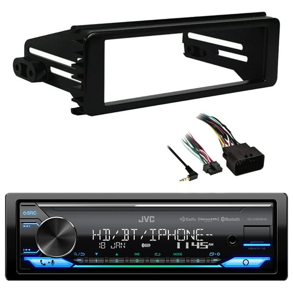 JVC KD-X480BHS Single DIN Bluetooth USB AUX LED Illumination AM/FM Radio Stereo SiriusXM Ready Amazon Alexa LED Car Audio Receiver, METRA 99-9600 1998-2013 Harley-Davidson Touring Single-DIN