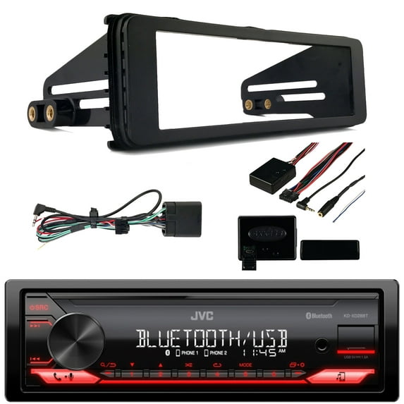 JVC KD-XD28BT Single DIN AM/FM Radio Stereo USB AUX Bluetooth Digital Media Receiver, Enrock Harley Davidson Single-DIN Stereo Installation Kit Fits, Antenna
