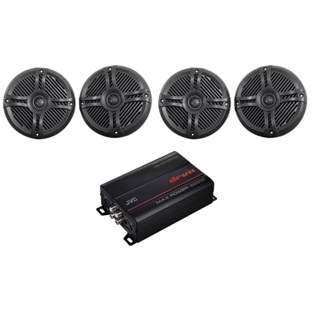 JVC KS-DR1004D 400 Watt 4-Channel Marine Amplifier+(4) 6.5" Black Boat Speakers