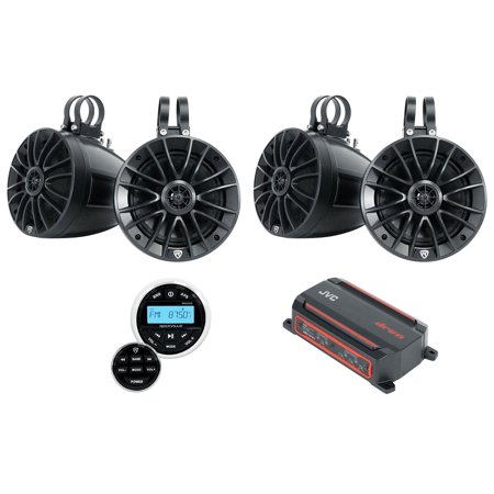 JVC KS-DR2004D 600w 4-Channel UTV Amplifier+(4) 6.5" Tower Speakers+Receiver