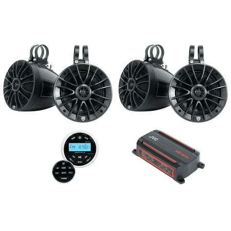 JVC KS-DR2004D 600w 4-Channel ATV/UTV Amplifier+(4) 6.5" Tower Speakers+Receiver