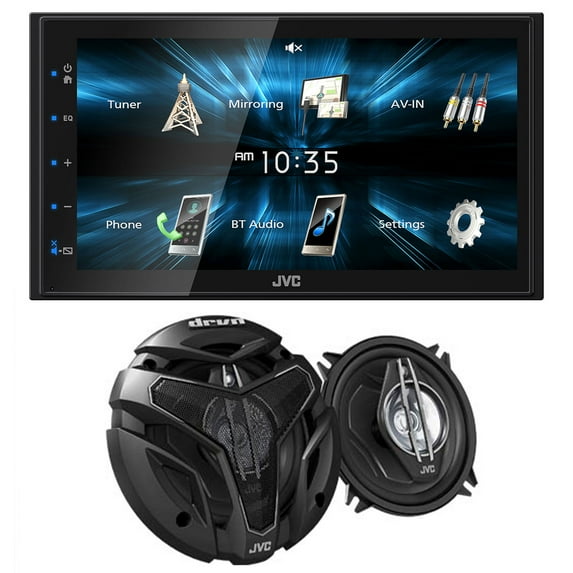 JVC KW-M150BT Digital Media Receiver featuring 6.8" WVGA Capacitive Monitor and JVC 1-Pair CSZX530 5.25" COAX Speakers