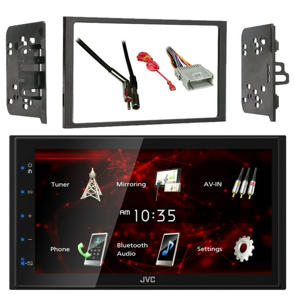 JVC KW-M180BT 6.8" Touchscreen Double DIN Bluetooth USB Digital Multimedia Stereo Receiver with Antenna Adapter, Wiring Harness, Radio Install Kit For Select 98-Up GM Vehicles