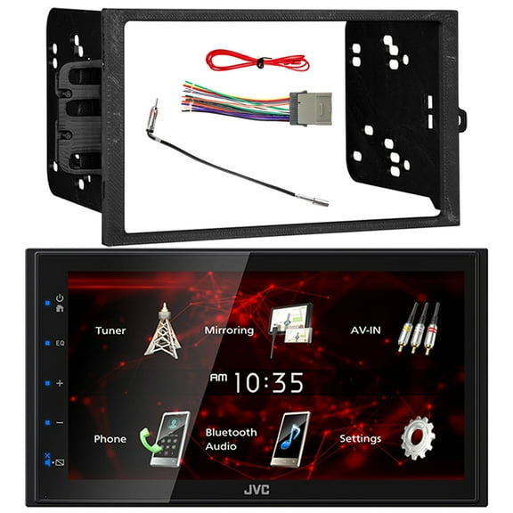 JVC KW-M180BT 6.8" Touchscreen Double DIN Bluetooth USB Digital Multimedia Stereo Receiver with Wiring Harness, Antenna Adapter and Radio Install Dash Kit For Select 2000-Up GM Vehicles