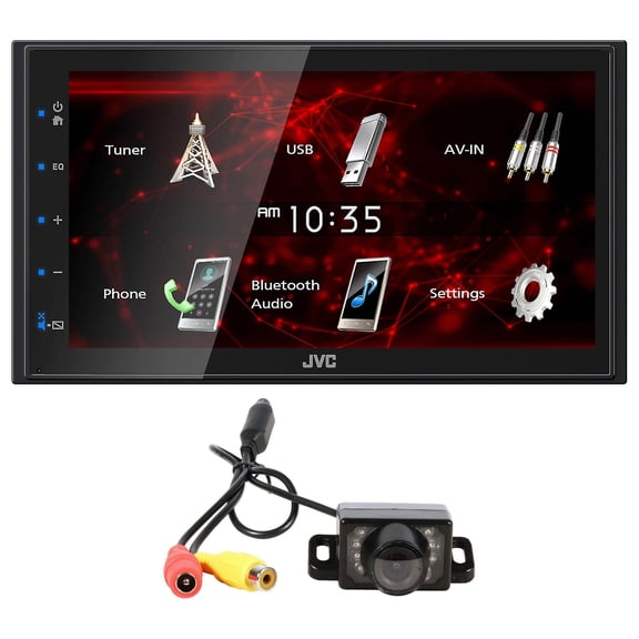 JVC KW-M180BT 6.8 in Bluetooth Car Monitor Receiver with USB Android Mirroring, Rockville RBC1 Backup Camera, 2-items