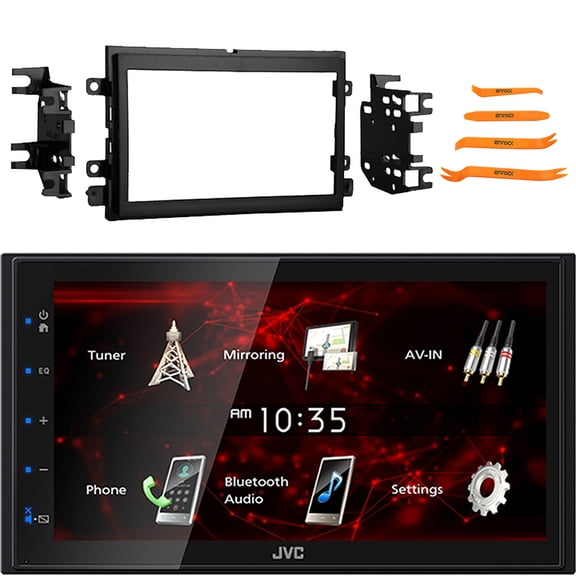 JVC KW-M180BT Double DIN 6.8" Capacitive Touchscreen Bluetooth USB Multimedia Digital Media Stereo Receiver, Pry Tool Set, Double DIN Installation Kit for Select 2004-up Ford Vehicles