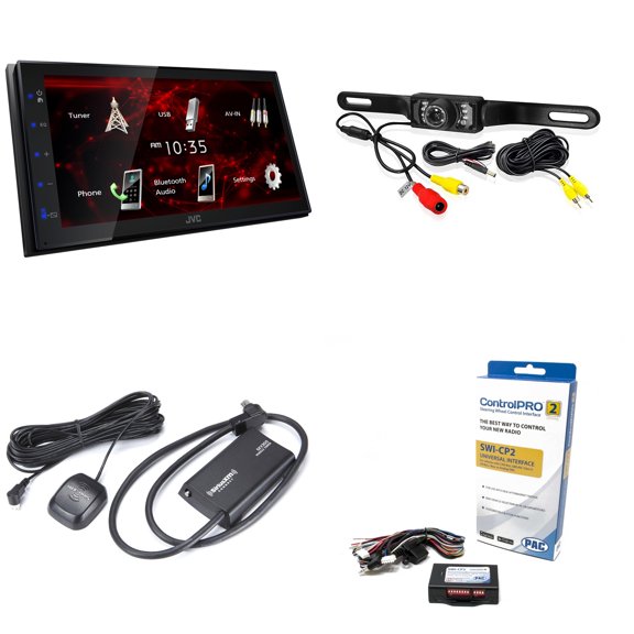 JVC KW-M180bt 6.8" Car Monitor Iphone Android Bluetooth Receiver Usb/3 Pre-Outs Bundle With Satellite Radio Tuner, Backup Camera And Steering Wheel Control Module