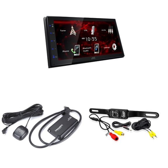 JVC KW-M180bt 6.8" Car Monitor Iphone Android Bluetooth Receiver Usb/3 Pre-Outs Bundle With Satellite Radio Tuner And Backup Camera