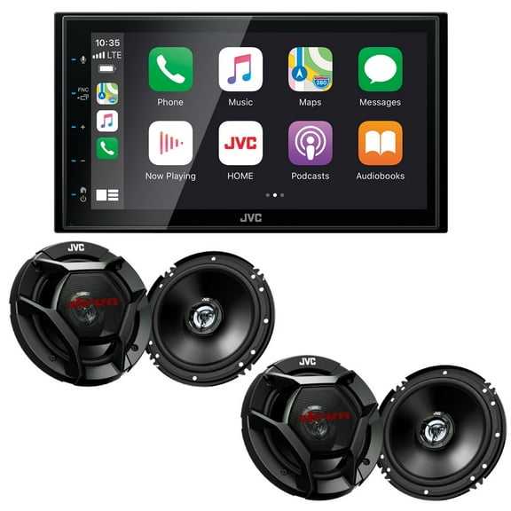 JVC KW-M560BT Digital Media Receiver 6.8" Touch Panel Compatible With Apple CarPlay & Android Auto with 2 Pairs JVC CS-DR621 6.5" Coax