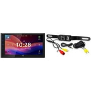 JVC KW-M590BT Digital Media Receiver Featuring 6.8" Capacitive Touch Monitor, Compatible with Apple Carplay and Android Auto with PYLE PLCM10 License Plate Mount Rearview Camera