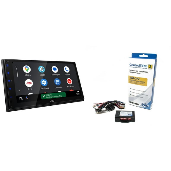 JVC KW-M595BT - 6.8" WSVGA 1DIN Short DMR, CP/AA, iData, SXM, 1Cam, 2.5V Receiver with PAC Audio SWI-CP2 Universal Analog/CAN-Bus Steering Wheel Control Interface
