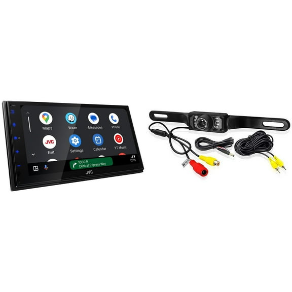 JVC KW-M595BT - 6.8" WSVGA 1DIN Short DMR, CP/AA, iData, SXM, 1Cam, 2.5V Receiver with PYLE PLCM10 License Plate Mount Rearview Camera