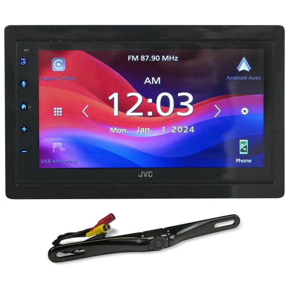 JVC KW-M595BT Bundle: 6.8 Inch CarPlay Android Auto Bluetooth Multimedia Receiver with iDatalink, Rockville RBC5B Backup Camera, 2-items