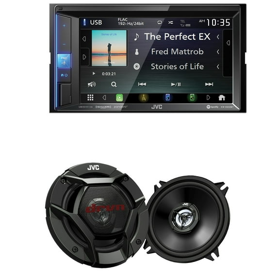 JVC KW-M650BT 6.2" Double-DIN In-Dash Digital Media Receiver with Bluetooth, Apple CarPlay & SiriusXM Ready & CS-DR521 drvn DR Series Shallow-Mount Coaxial Speakers (5.25", 260 Watts Max, 2 Way)