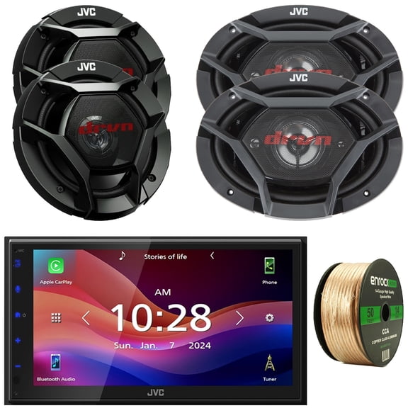 JVC KW-M690BW 6.8" Capacitive Monitor Single-DIN Bluetooth USB/MP3 Digital Media Shallow Chassis Multimedia Receiver, 2x 6.5" 300W Max Power 2-Way Speakers, 2x 6x9" 550W Max 4-Way Speakers W/Wire