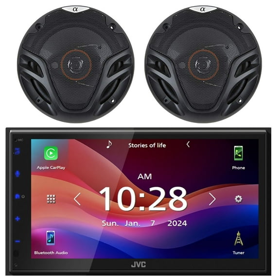 JVC KW-M690BW 6.8" Capacitive Monitor Single-DIN Bluetooth USB/MP3 Digital Media Shallow Chassis Multimedia Receiver, 2x Alphasonik AS26 6.5" 350W Max Power Full Range Coaxial 3-Way Car Audio Speakers