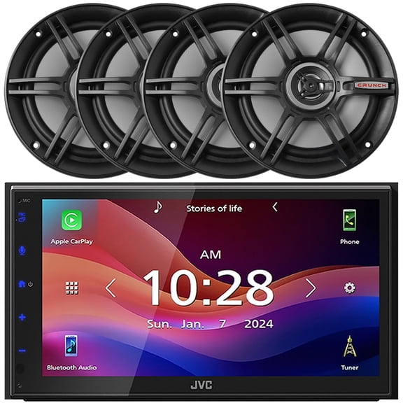 JVC KW-M690BW 6.8" Capacitive Monitor Single-DIN Bluetooth USB/MP3 Digital Media Shallow Chassis Multimedia Receiver, 4x Crunch CS65CXS 6.5" 300 Watts Max Power Shallow Mount 2-Way Car Audio Speakers