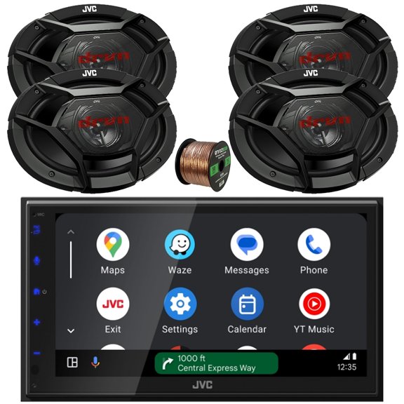 JVC KW-M690BW 6.8" Touchscreen WiFi Bluetooth USB/MP3 Stereo Multimedia Digital Receiver, 4x 6x9" 500 Watt Max 3-Way Car Audio Speakers w/Wire