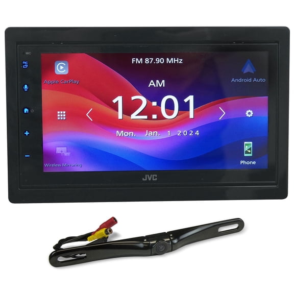 JVC KW-M690BW Bundle: 6.8 Inch Wireless Apple CarPlay Android Auto Bluetooth Receiver, Rockville RBC5B Backup Camera with Night Vision, 2-items