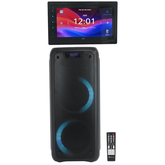 JVC KW-M690BW Bundle: 6.8 Inch Wireless Apple CarPlay Android Auto Bluetooth Receiver, Rockville ROCK PARTY 6 Portable Bluetooth Speaker, 2-items