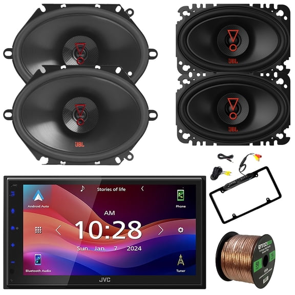 JVC KW-M695BW 6.8" WSVGA LCD Display Single-DIN Bluetooth USB/MP3 Digital Media Shallow Chassis Multimedia SiriusXM Ready Receiver, 2x 6x8" 250W Max Speakers, 2x 4x6" 175W Max Speakers W/Wire, Camera