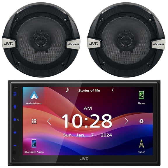 JVC KW-M695BW 6.8" WSVGA LCD Display Single-DIN Bluetooth USB/MP3 Digital Media Shallow Chassis Multimedia SiriusXM Ready Receiver, 2x JVC 6.5" 300 Watts Max Power 2-Way Coaxial Car Audio Speakers