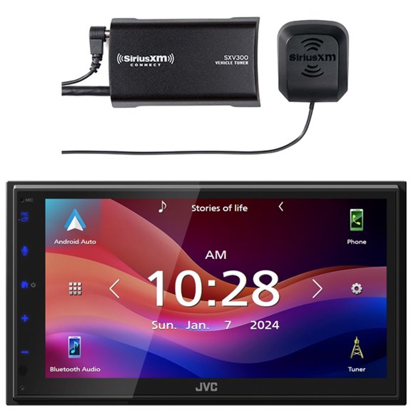 JVC KW-M695BW 6.8" WSVGA LCD Display Single-DIN Bluetooth USB/MP3 Digital Media Shallow Chassis Multimedia SiriusXM Ready Receiver Bundle Combo Satellite Radio Vehicle Tuner Kit for Satellite Radio