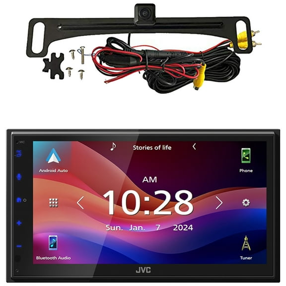 JVC KW-M695BW 6.8" WSVGA LCD Display Single-DIN Bluetooth USB/MP3 Digital Media Shallow Chassis Multimedia SiriusXM Ready Receiver, License Plate Backup Camera W/Parking Lane Display Option