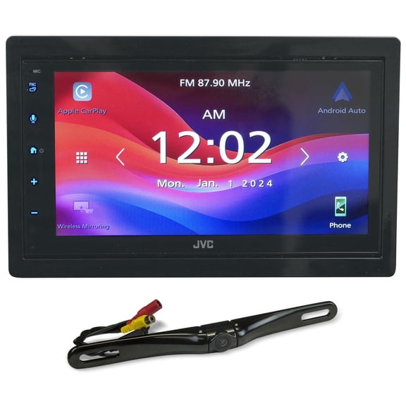 JVC KW-M695BW Bundle: 6.8 Inch Wireless Apple CarPlay Android Auto Multimedia Receiver with iDatalink, Rockville RBC5B Backup Camera, 2-items