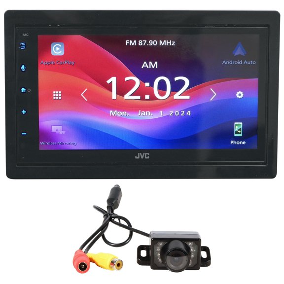JVC KW-M695BW Bundle: 6.8 Inch Wireless CarPlay Android Auto Receiver with iDatalink Maestro, Rockville RBC1 Backup Camera, 2-items