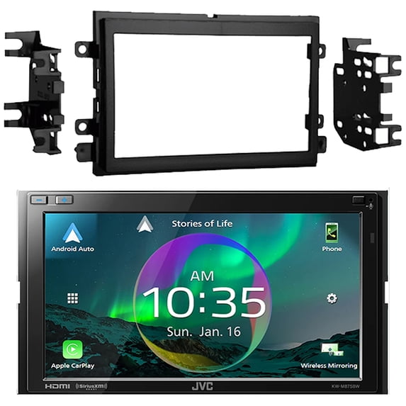 JVC KW-M875BW 6.8" Touchscreen Double DIN HDMI/WiFi Bluetooth USB Digital Multimedia Stereo Receiver with Radio Dash Installation Kit for Select 2004-up Ford Vehicles