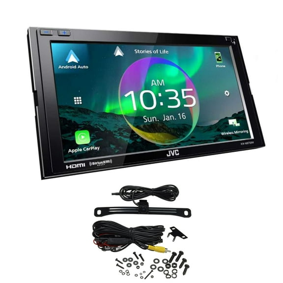 JVC KW-M875BW Digital Multimedia Receiver w/ Wireless CarPlay and Android Auto, BT and High Res Audio (Does Not Play CDs) with Audiovox ACA800 Back Up Camera