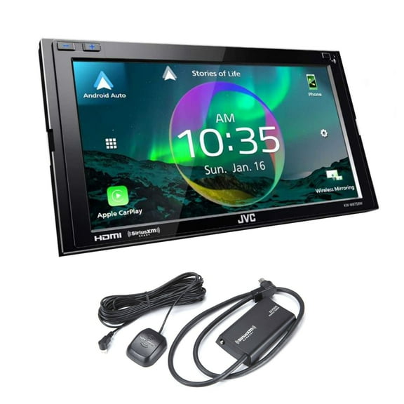 JVC KW-M875BW Digital Multimedia Receiver w/ Wireless CarPlay and Android Auto, BT and High Res Audio (Does Not Play CDs) with SXV300v1 Satellite Radio Tuner
