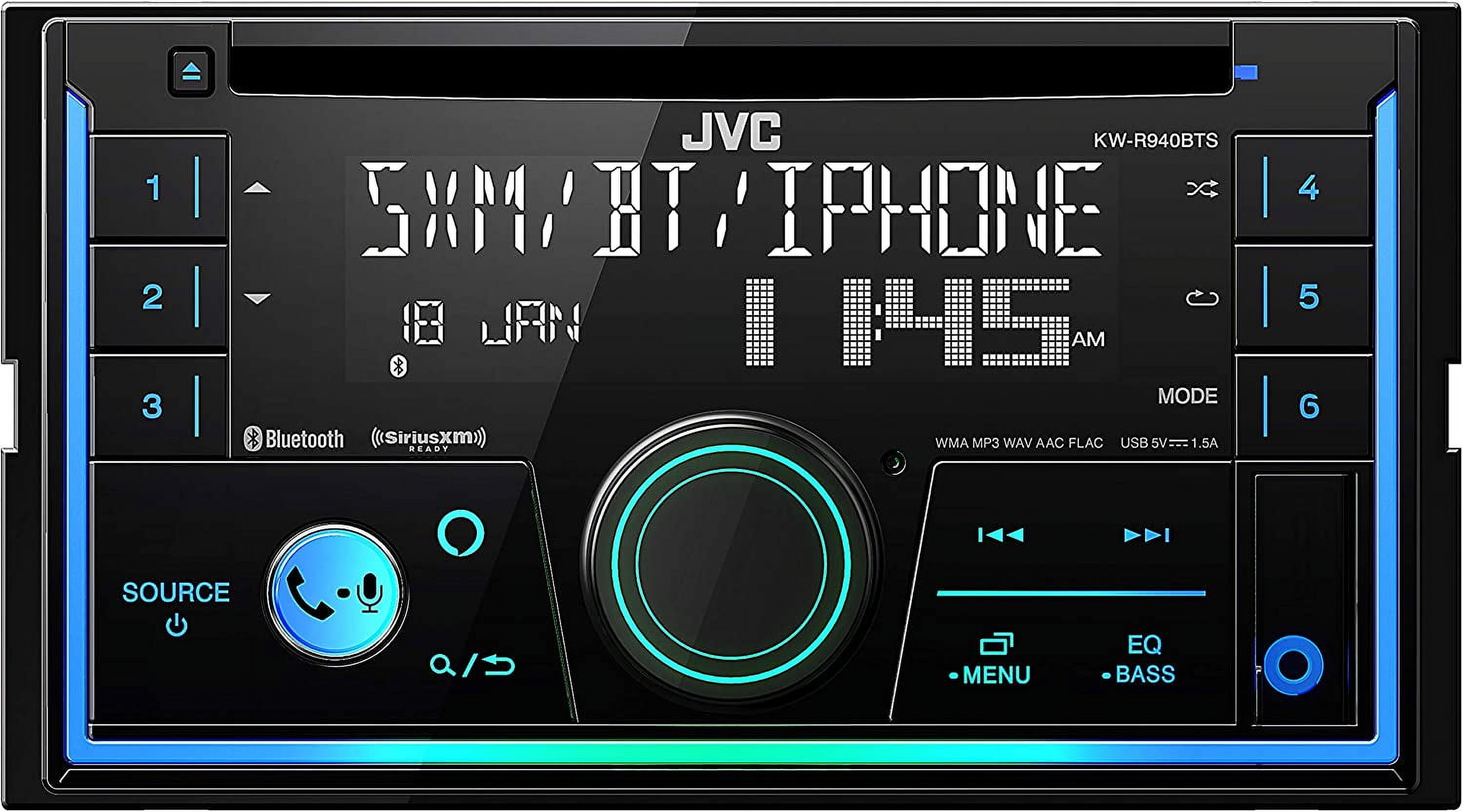 JVC KWR940BTS Bluetooth Car Stereo Receiver with USB Port LCD
