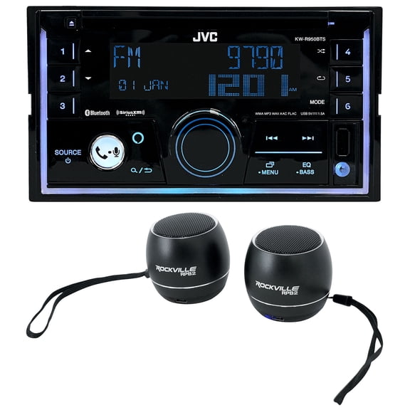 JVC KW-R950BTS Bundle: Double DIN CD Receiver with Bluetooth USB Alexa SiriusXM Ready, Pair Rockville RPB3 Wireless Bluetooth Speakers, 3-items