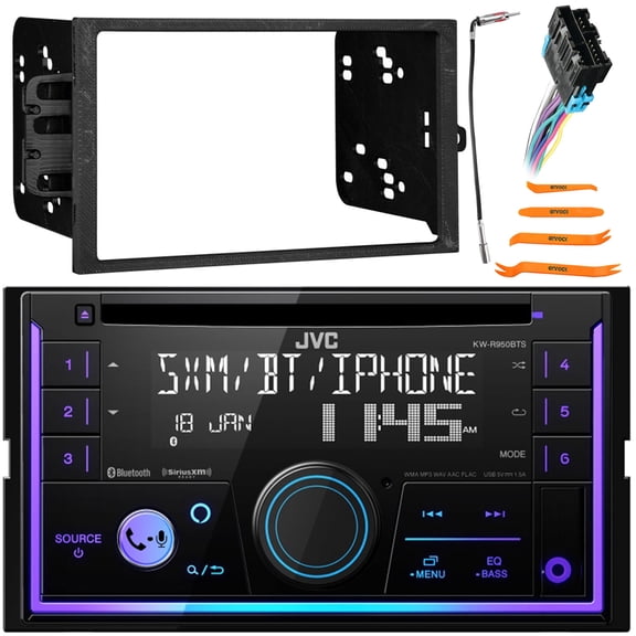 JVC KW-R950BTS Double-DIN Bluetooth USB/AUX CD Player AM/FM Radio Amazon Alexa Enabled Stereo Receiver, Double DIN Installation Dash Kit, Antenna Adapter, Radio Wiring Harness, Pry Tool Set