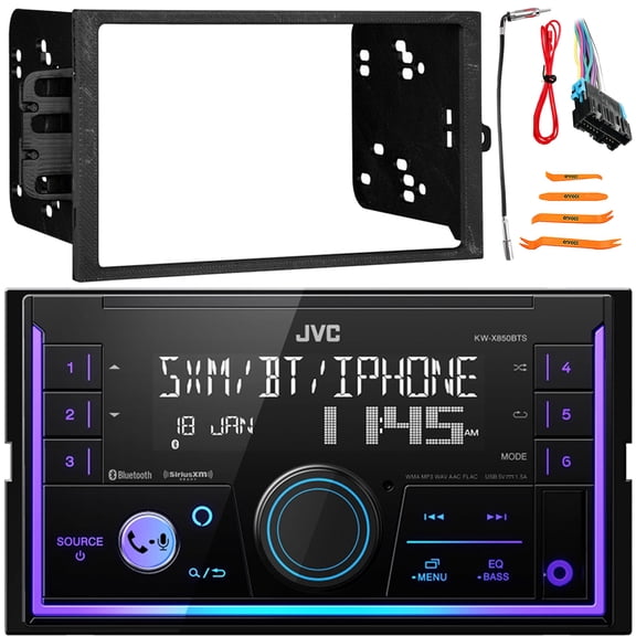 JVC KW-X850BTS Double DIN Mechless Bluetooth USB/AUX AM/FM Radio Digital Media Stereo Receiver, Double DIN Installation Dash Kit, Antenna Adapter, Radio Wiring Harness, Pry Tool Set (1994-2005)