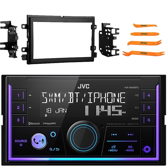 JVC KW-X850BTS Double DIN Mechless Bluetooth USB/AUX AM/FM Radio Digital Media Stereo Receiver, Pry Tool Set, Double DIN Installation Kit for Select 2004-up Ford Vehicles